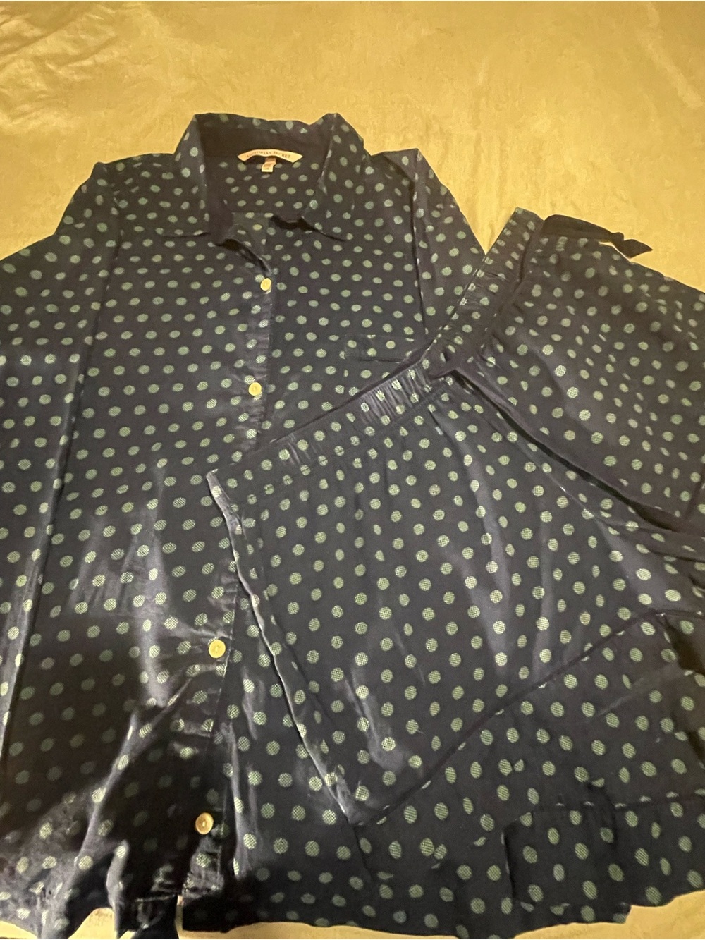 Victoria's Secret Navy Satin Polka Dot Pajama Set with Mint Dots